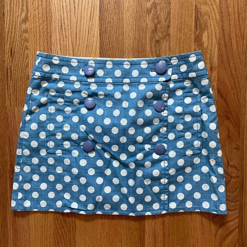 J. Crew Blue and White Polka Dot Mini Skirt